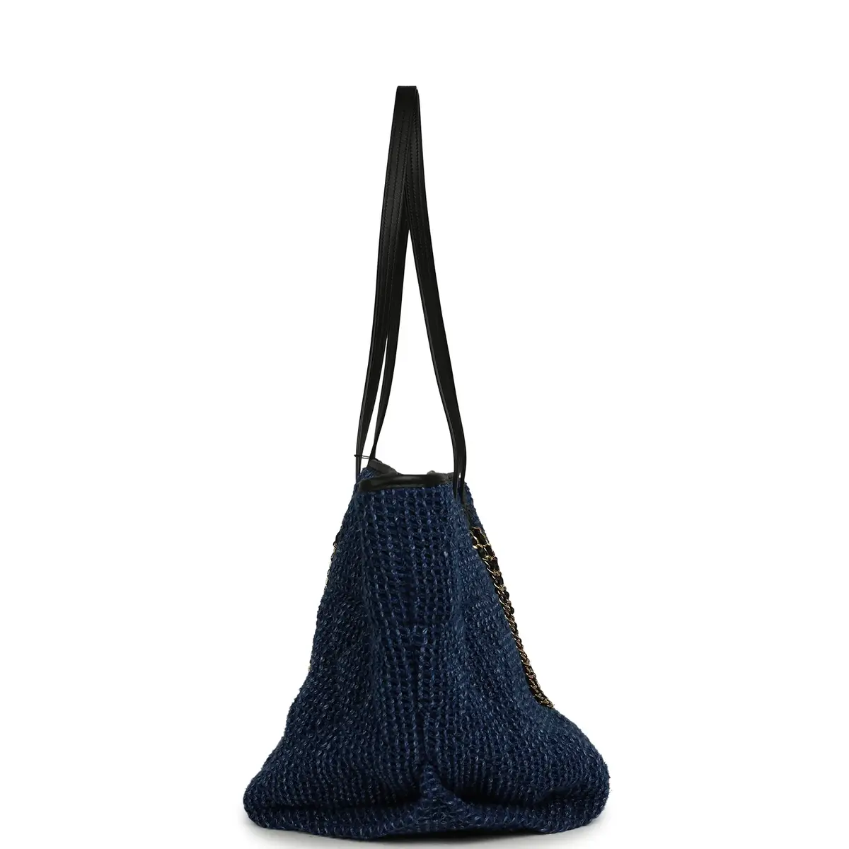 Chanel Chanel Large CC Shopping Tote Bag Dark Blue Denim, Black Calfskin Gold Hardware | Thumbnail 3