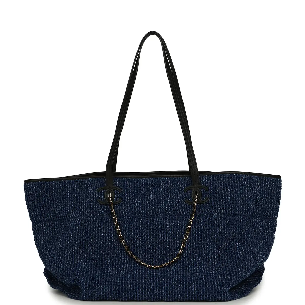 Chanel Chanel Large CC Shopping Tote Bag Dark Blue Denim, Black Calfskin Gold Hardware | Thumbnail 4