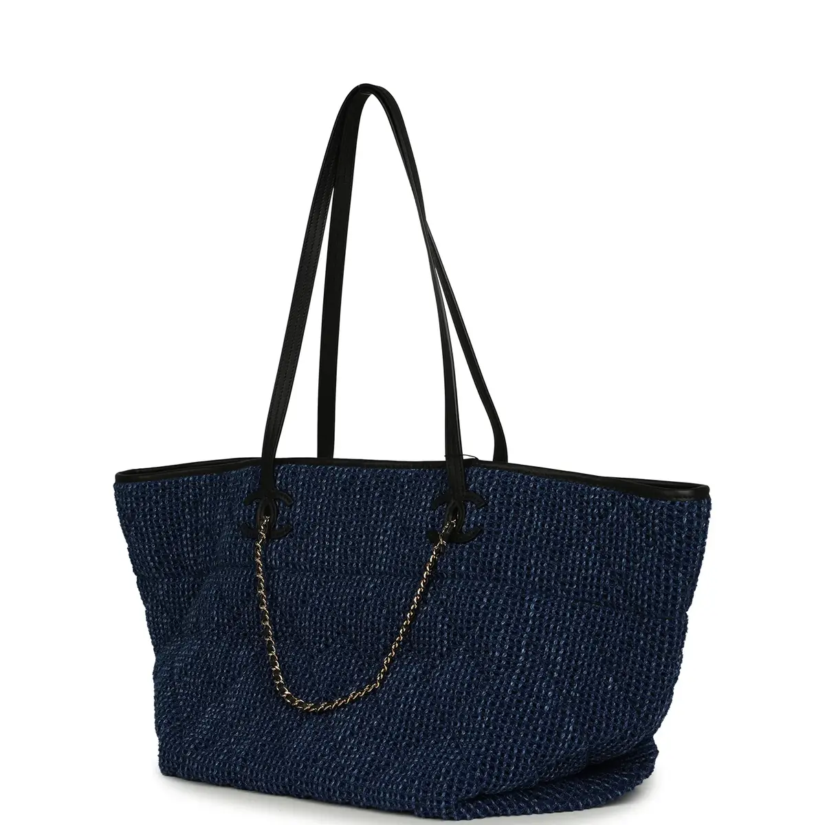 Chanel Chanel Large CC Shopping Tote Bag Dark Blue Denim, Black Calfskin Gold Hardware | Thumbnail 5