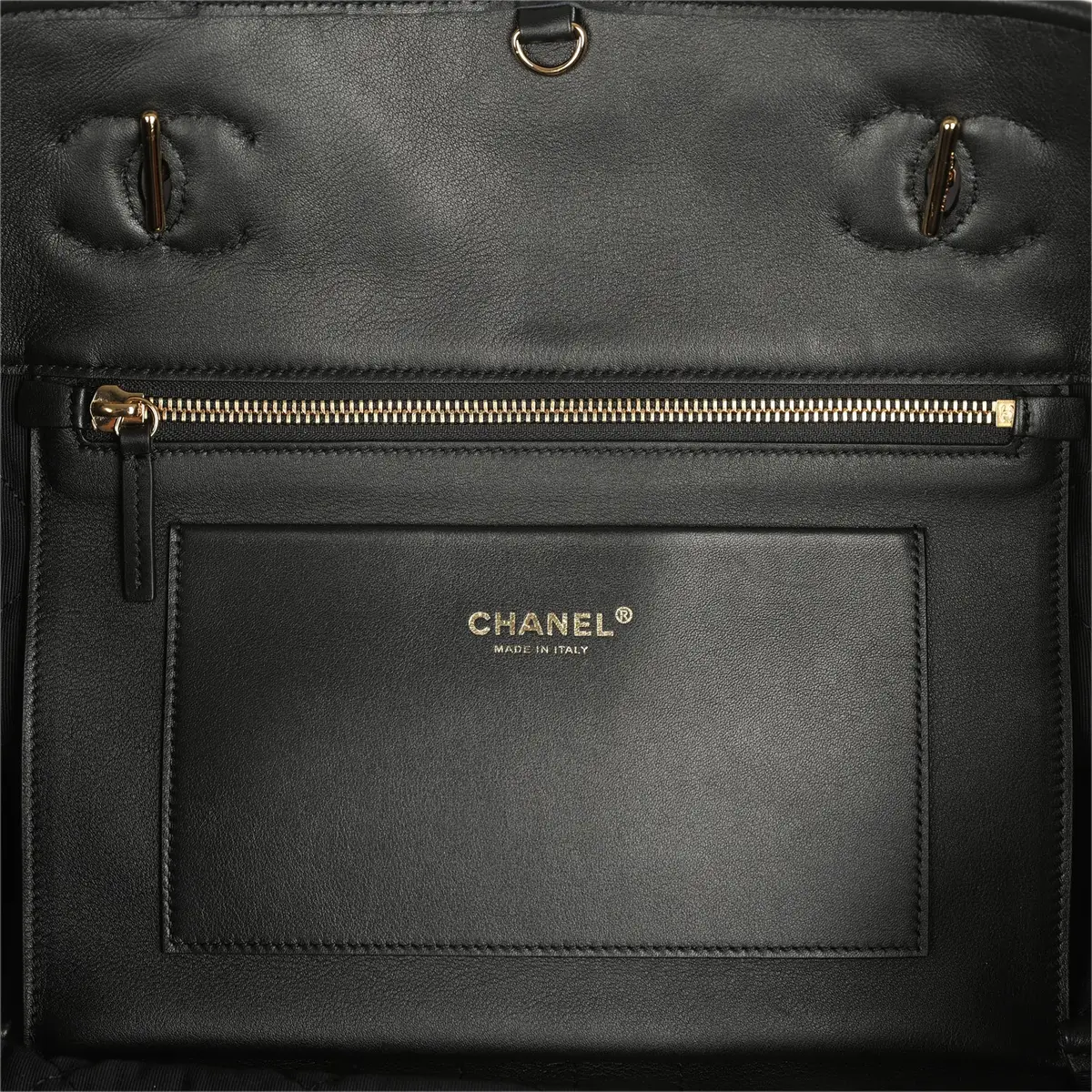 Chanel Chanel Large CC Shopping Tote Bag Dark Blue Denim, Black Calfskin Gold Hardware | Thumbnail 7