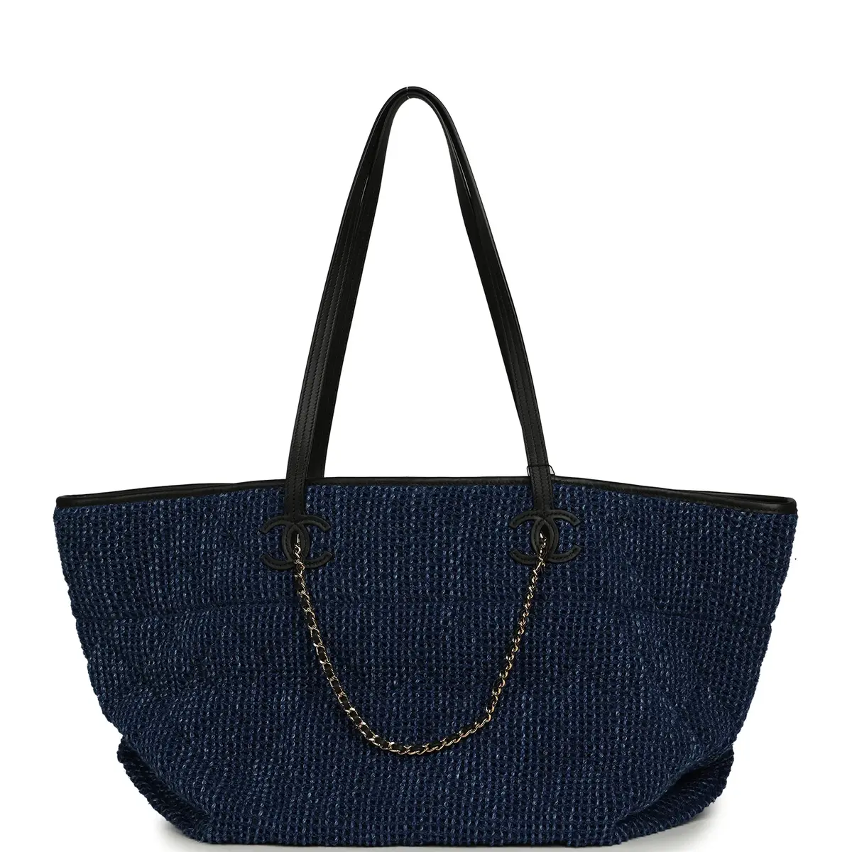 Chanel Chanel Large CC Shopping Tote Bag Dark Blue Denim, Black Calfskin Gold Hardware | Image 1 Chanel Chanel Large CC Shopping Tote Bag Dark Blue Denim, Black Calfskin Gold Hardware | Image 1