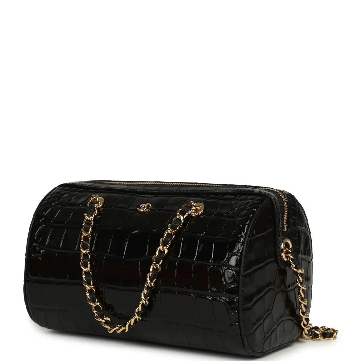 Chanel Chanel Mini Timeless Classic Barrel Bag with Chain Black Croc Embossed Calfskin Gold Hardware | Thumbnail 5