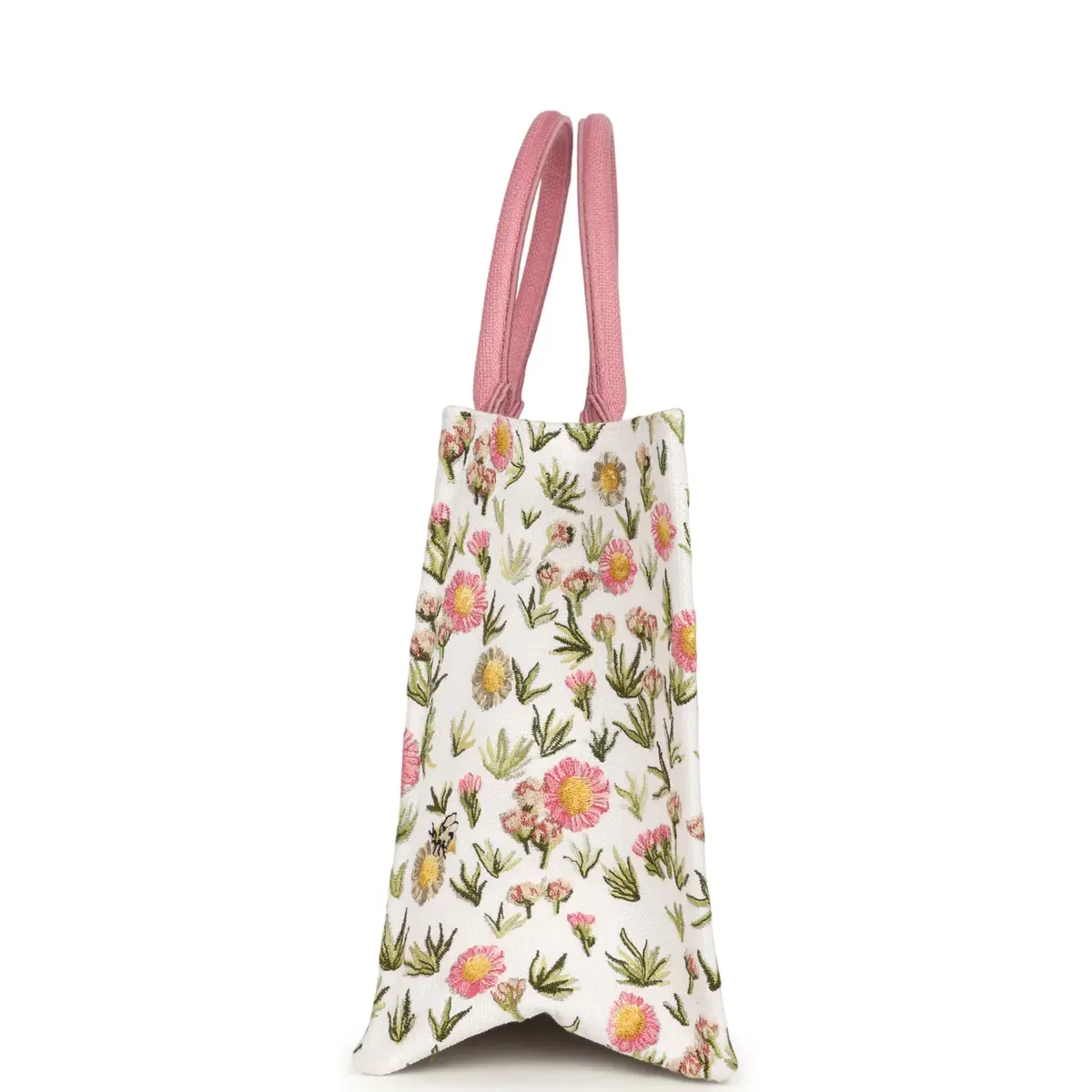 Dior Christian Dior Medium "Daisy Garden" Book Tote with Strap Pink, White, Multi Embroidered Canvas Silver Hardware | Thumbnail 3