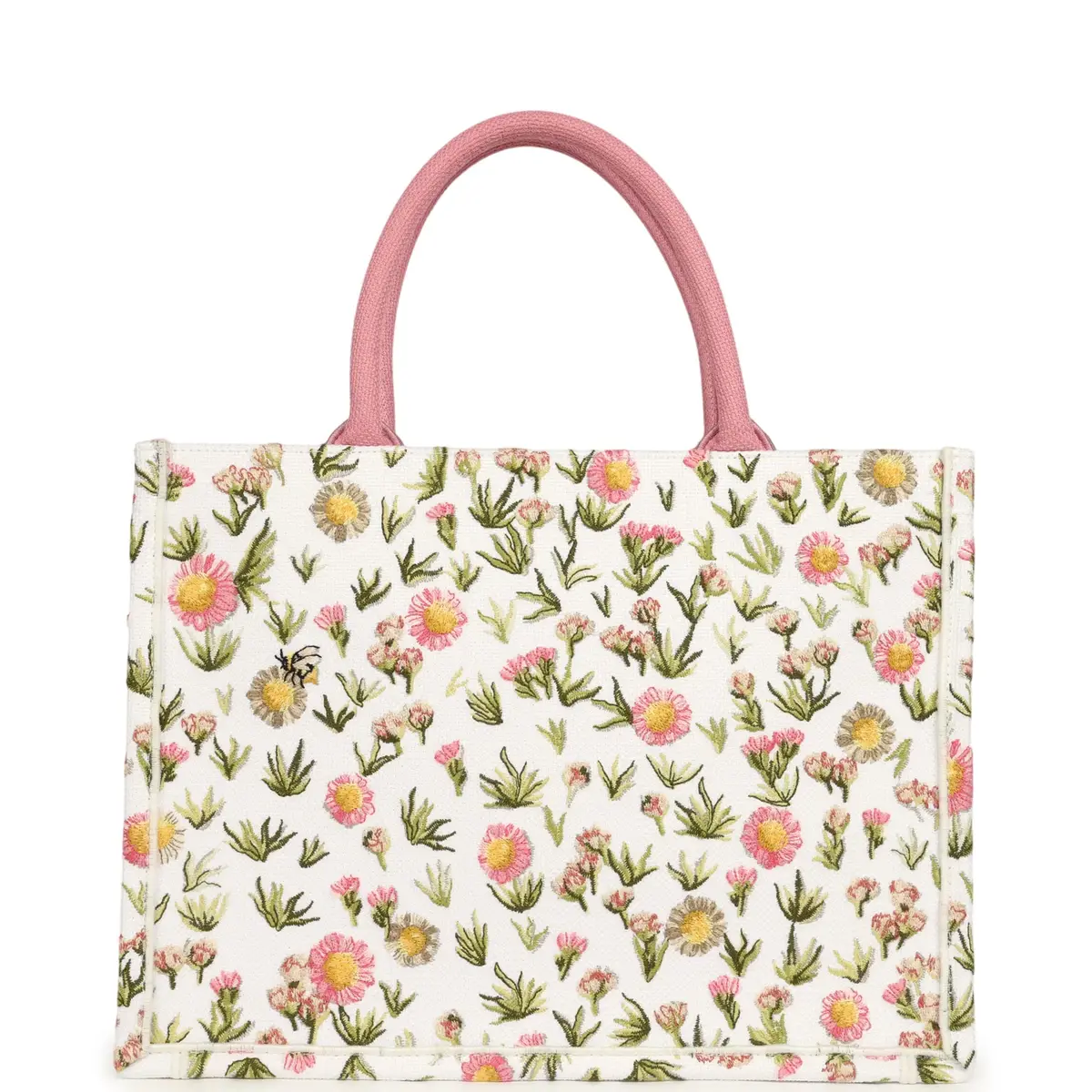 Dior Christian Dior Medium "Daisy Garden" Book Tote with Strap Pink, White, Multi Embroidered Canvas Silver Hardware | Thumbnail 4