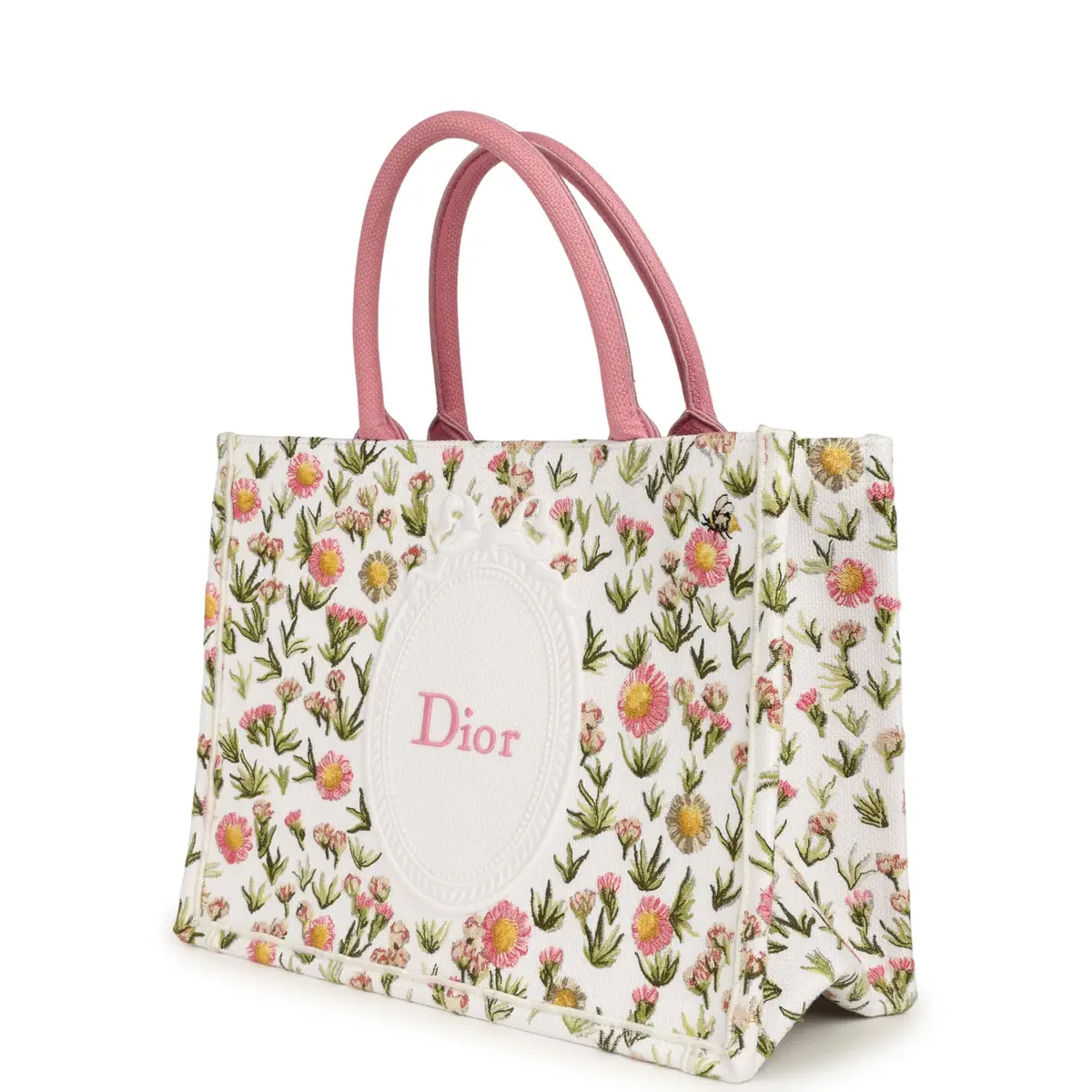 Dior Christian Dior Medium "Daisy Garden" Book Tote with Strap Pink, White, Multi Embroidered Canvas Silver Hardware | Thumbnail 5