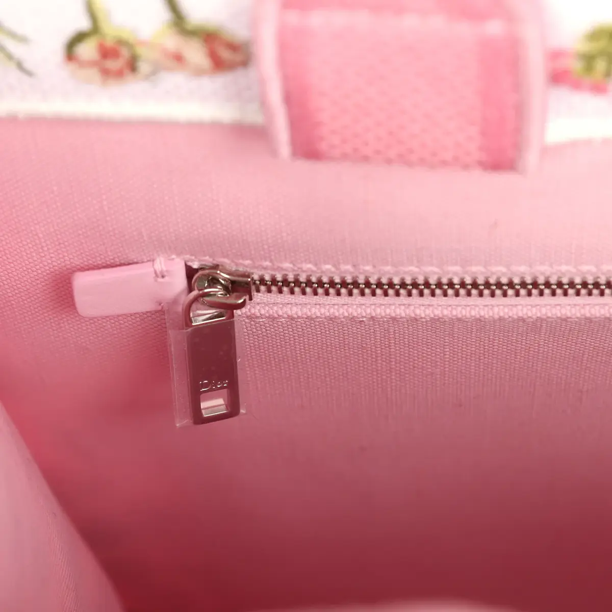 Dior Christian Dior Medium "Daisy Garden" Book Tote with Strap Pink, White, Multi Embroidered Canvas Silver Hardware | Thumbnail 9