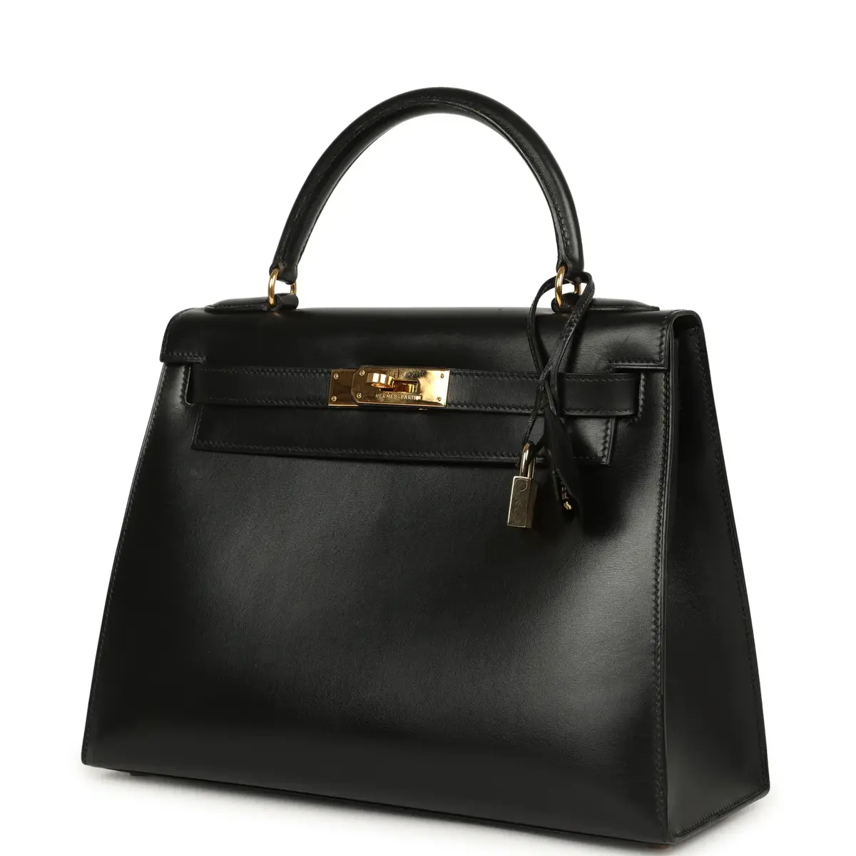 HERMÈS Vintage Hermes Kelly Sellier 28 Black Box Gold Hardware | Thumbnail 5