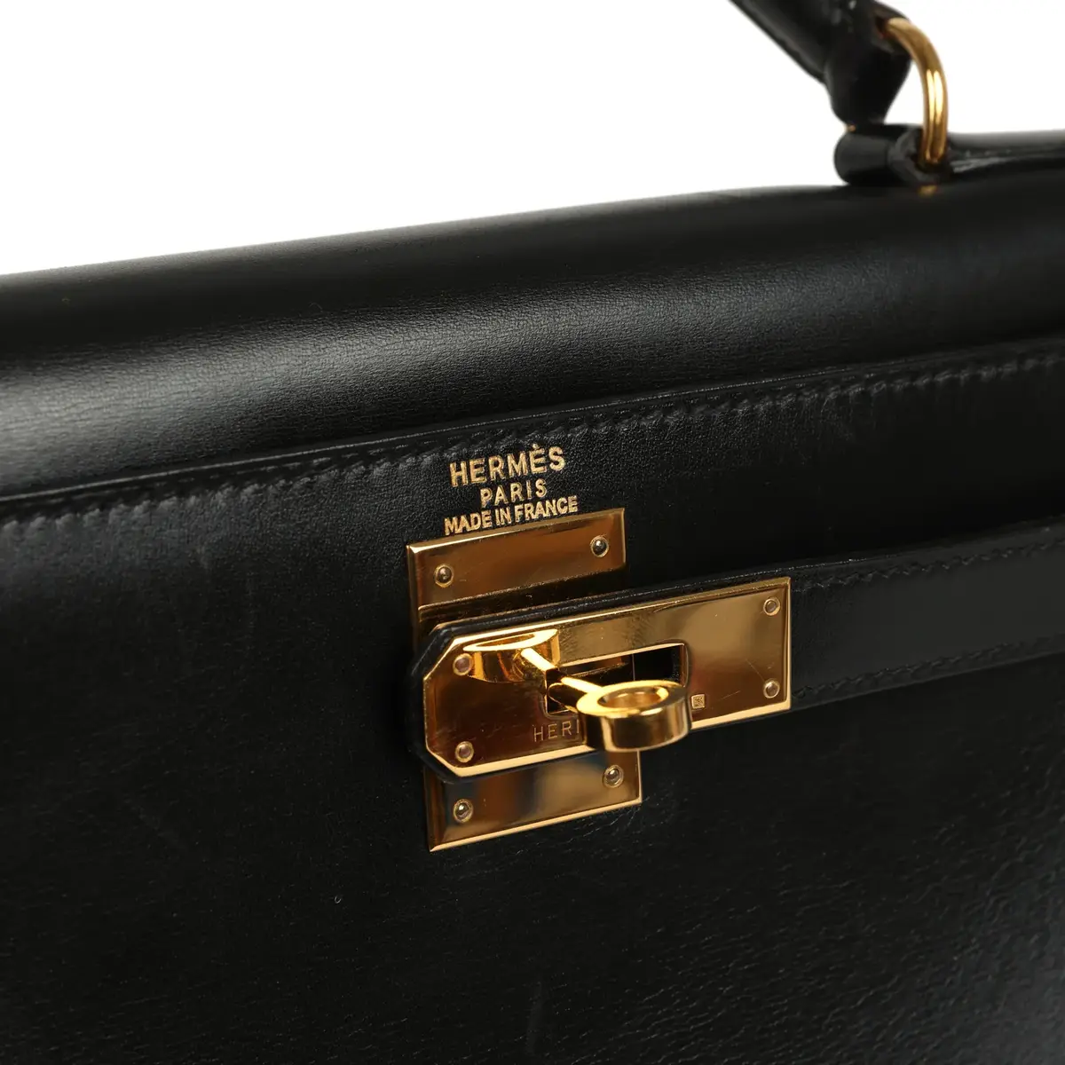 HERMÈS Vintage Hermes Kelly Sellier 28 Black Box Gold Hardware | Thumbnail 7