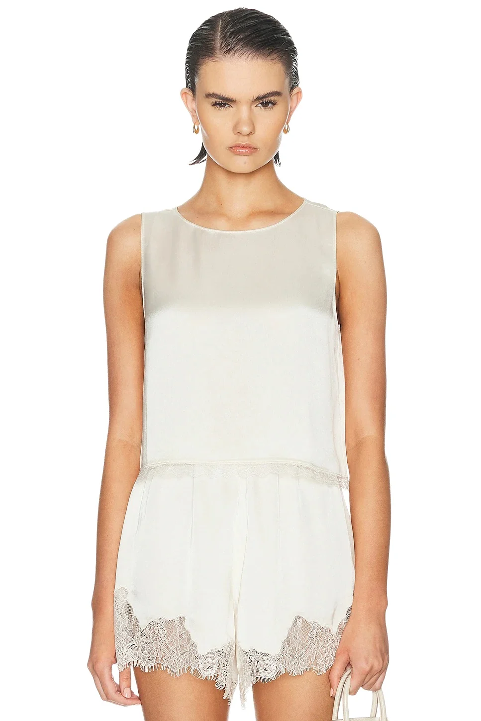 LESET Barb Lace Crop Sleeveless Crew Top