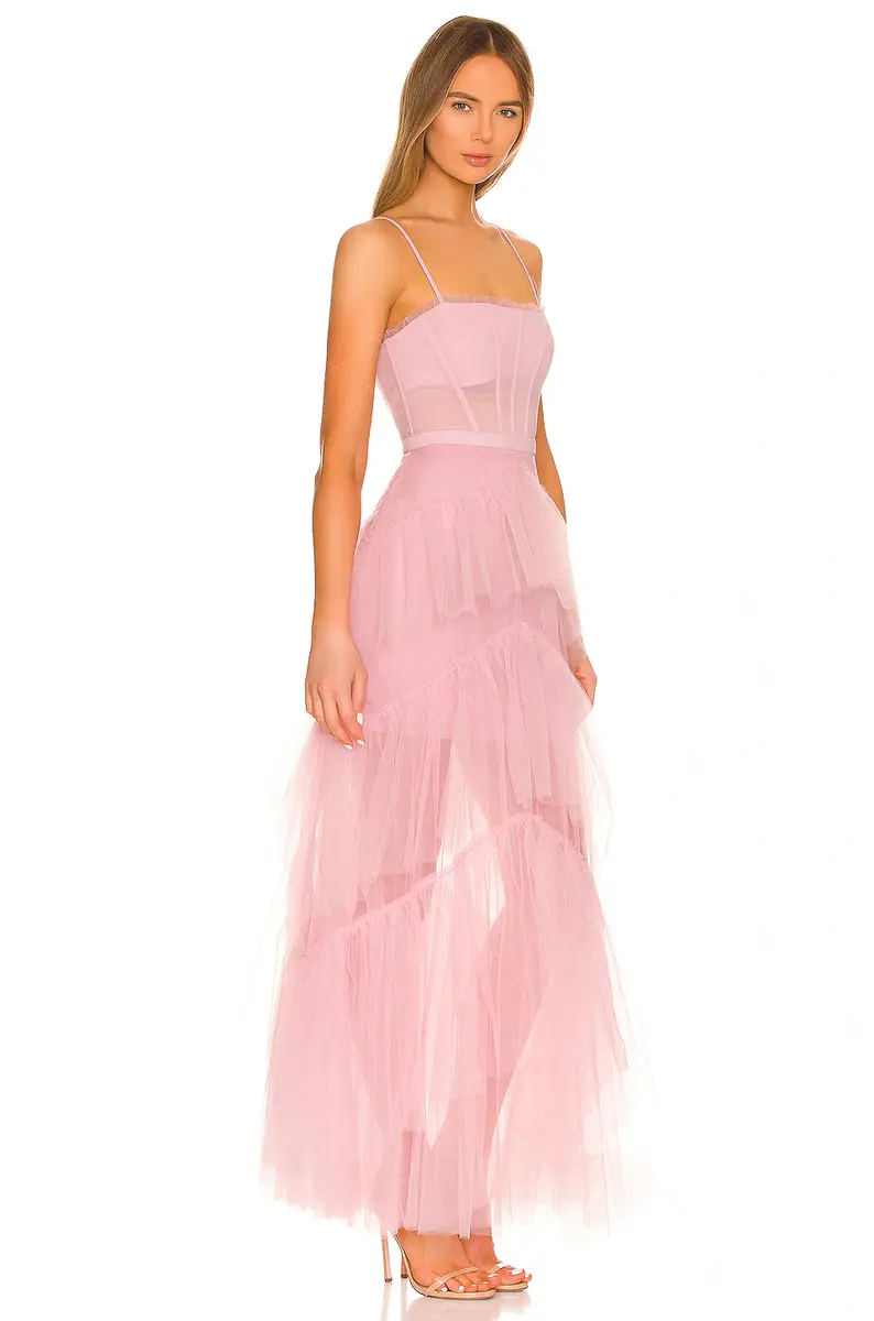 BCBGMAXAZRIA Corset Tulle Gown in Pink Tint | Thumbnail 4