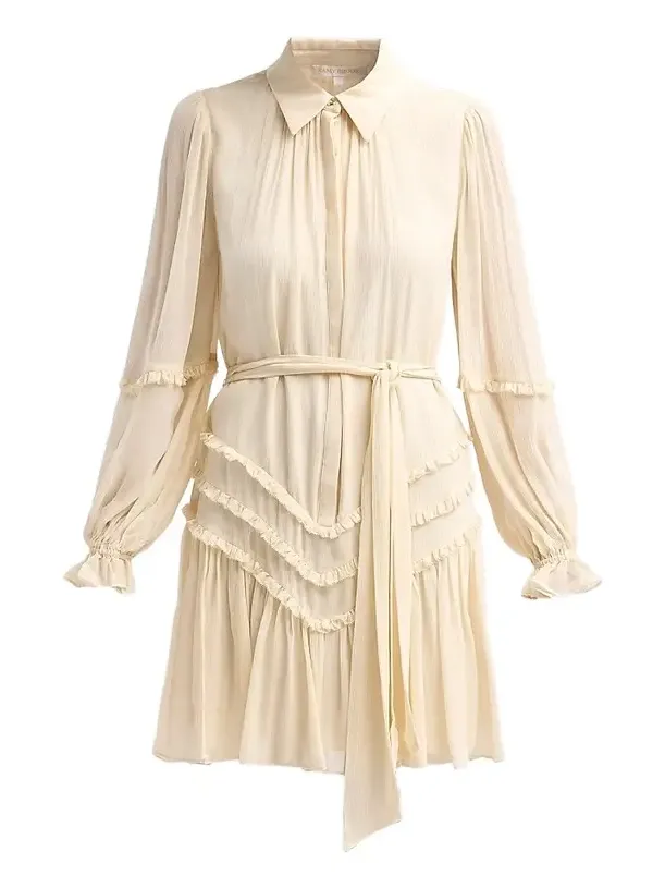 Women's Maya Ruffled Silk Long-Sleeve Belted Mini Shirtdress Women's Maya Ruffled Silk Long-Sleeve Belted Mini Shirtdress