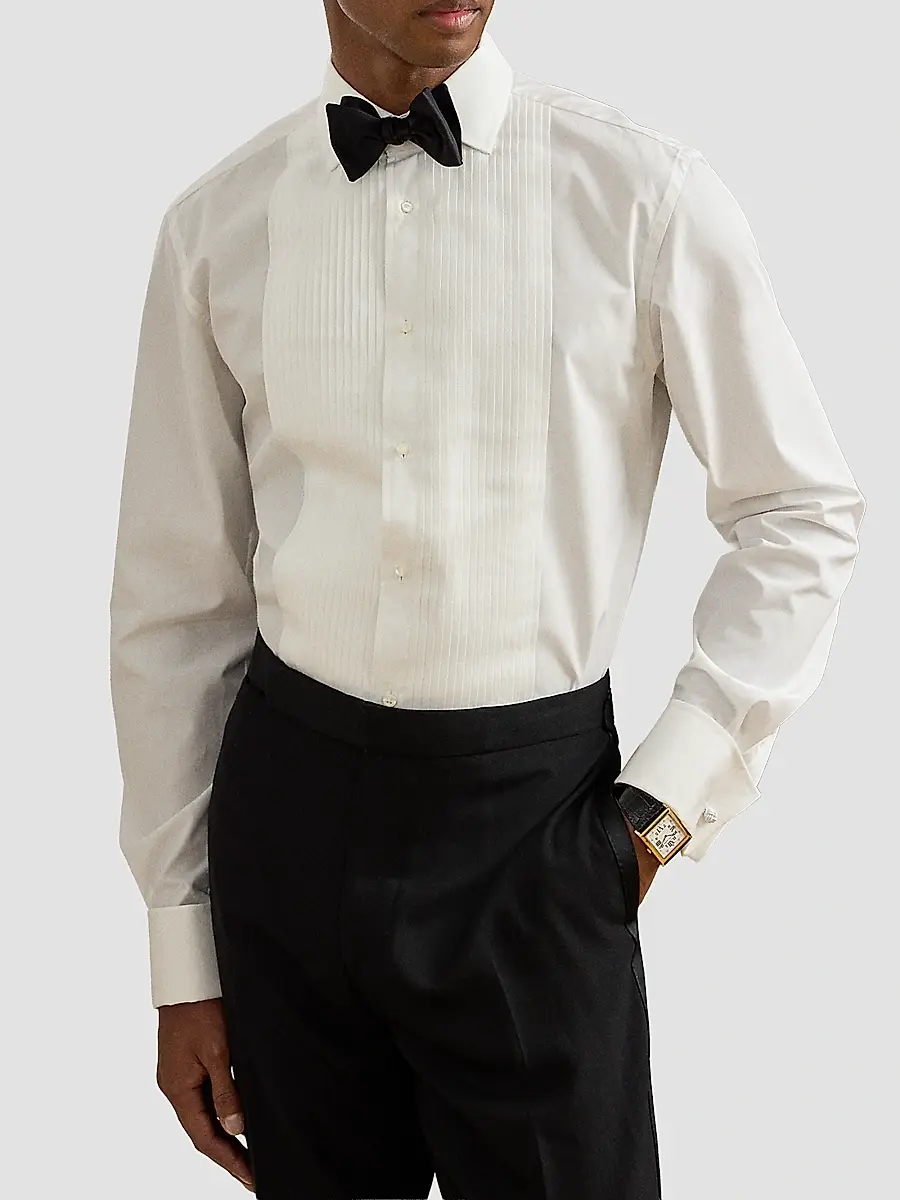 Ralph Lauren Purple Label Men's Sea Island Pleated Bib Cotton Tuxedo Shirt | Thumbnail 3