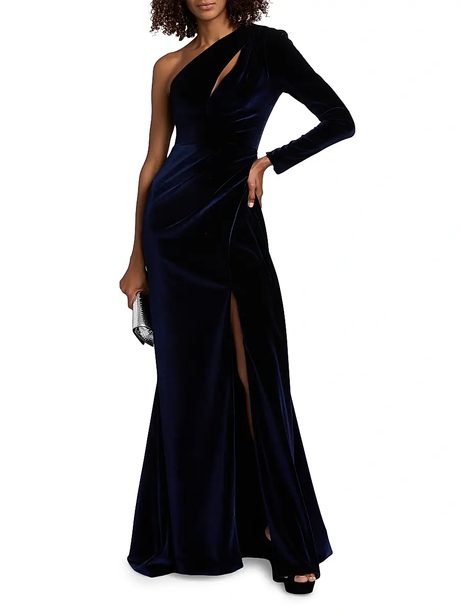 PAMELLA ROLAND Women's Velvet One-Shoulder Cut-Out Gown | Thumbnail 2 PAMELLA ROLAND Women's Velvet One-Shoulder Cut-Out Gown | Thumbnail 2