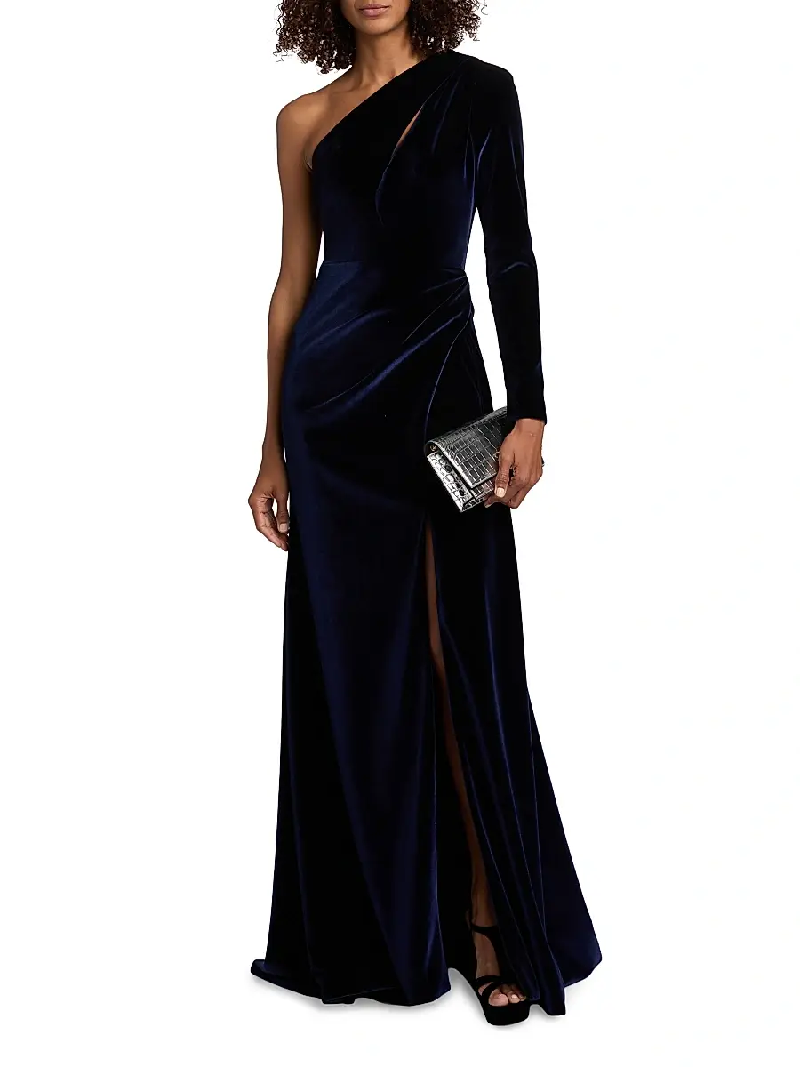 PAMELLA ROLAND Women's Velvet One-Shoulder Cut-Out Gown | Thumbnail 3 PAMELLA ROLAND Women's Velvet One-Shoulder Cut-Out Gown | Thumbnail 3
