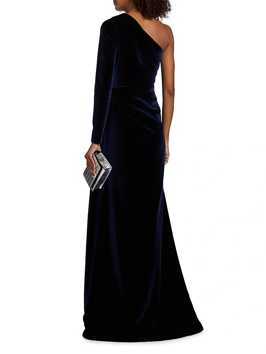 PAMELLA ROLAND Women's Velvet One-Shoulder Cut-Out Gown | Thumbnail 5 PAMELLA ROLAND Women's Velvet One-Shoulder Cut-Out Gown | Thumbnail 5
