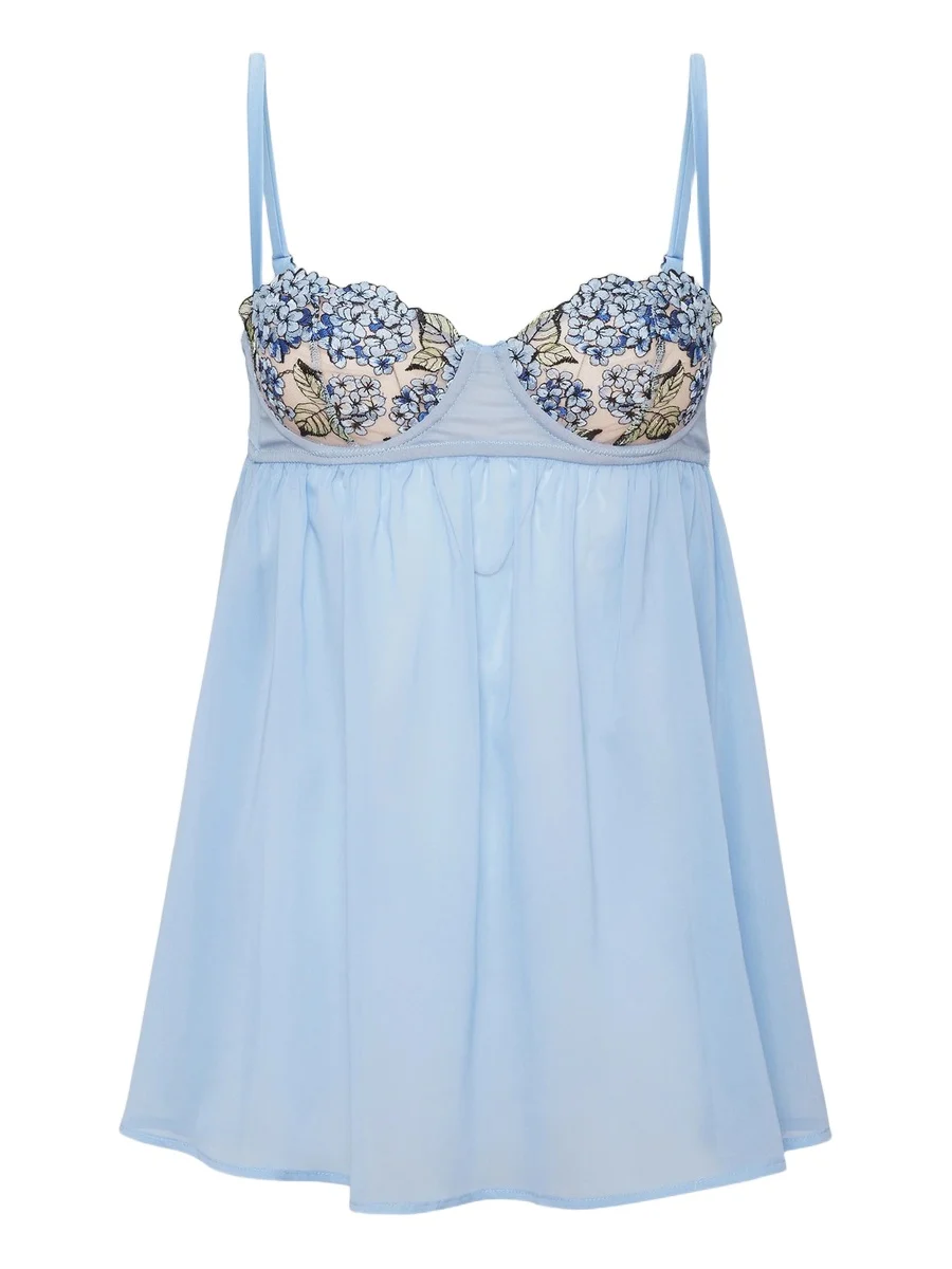 Fleur du Mal Women's Hydrangea Embroidery Cupped Babydoll Nightgown