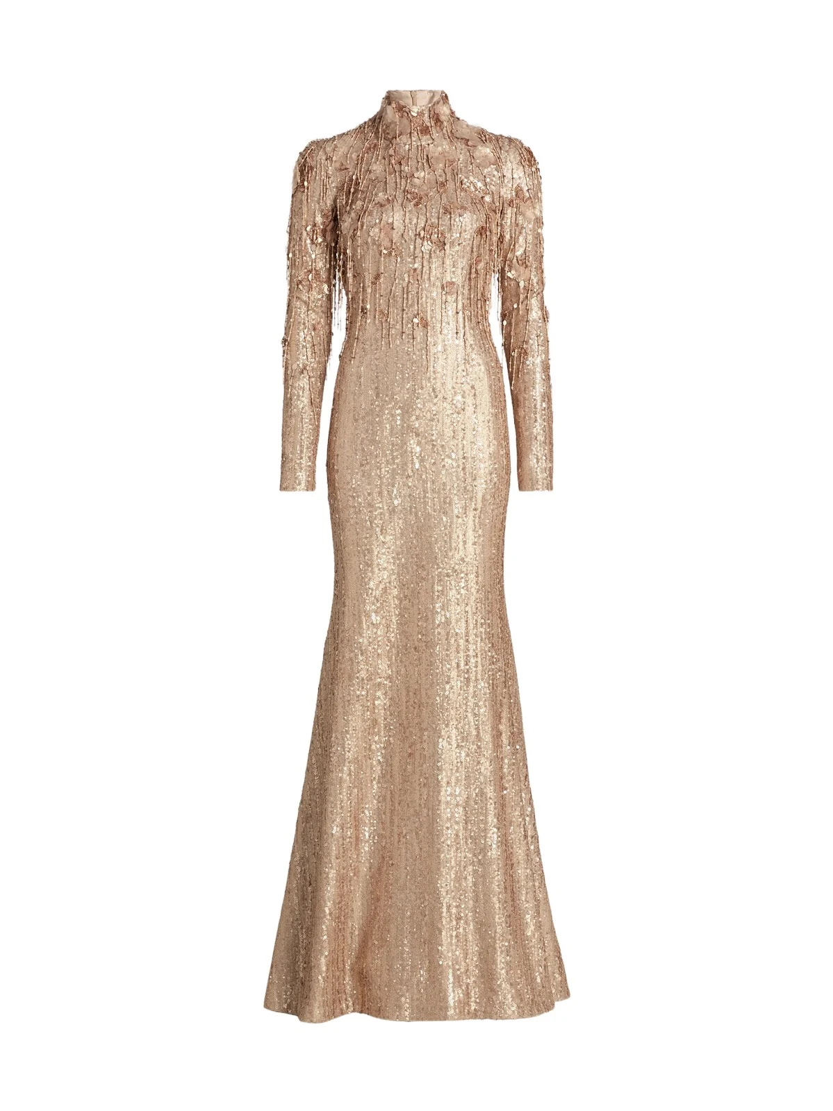 Women's Beaded Sequin Long-Sleeve Trumpet Gown Women's Beaded Sequin Long-Sleeve Trumpet Gown
