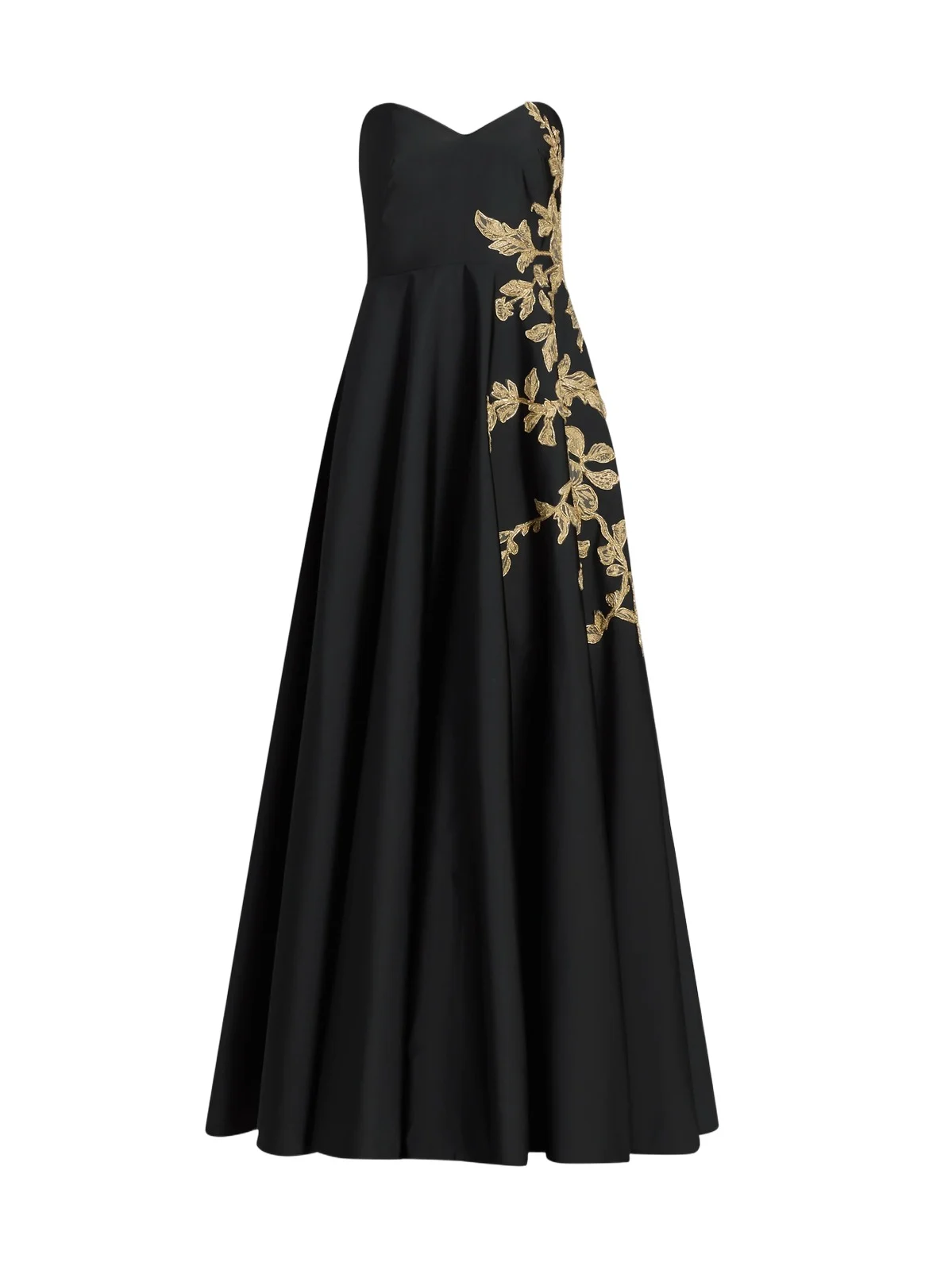 Women's Raffia Floral-Embroidered Faille Strapless Gown