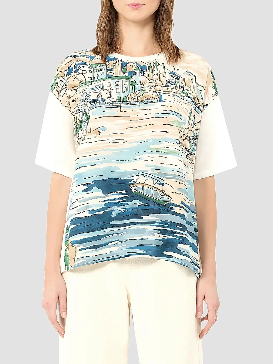 Weekend Max Mara Women's Jersey and Printed Silk T-Shirt | Thumbnail 3 Weekend Max Mara Women's Jersey and Printed Silk T-Shirt | Thumbnail 3
