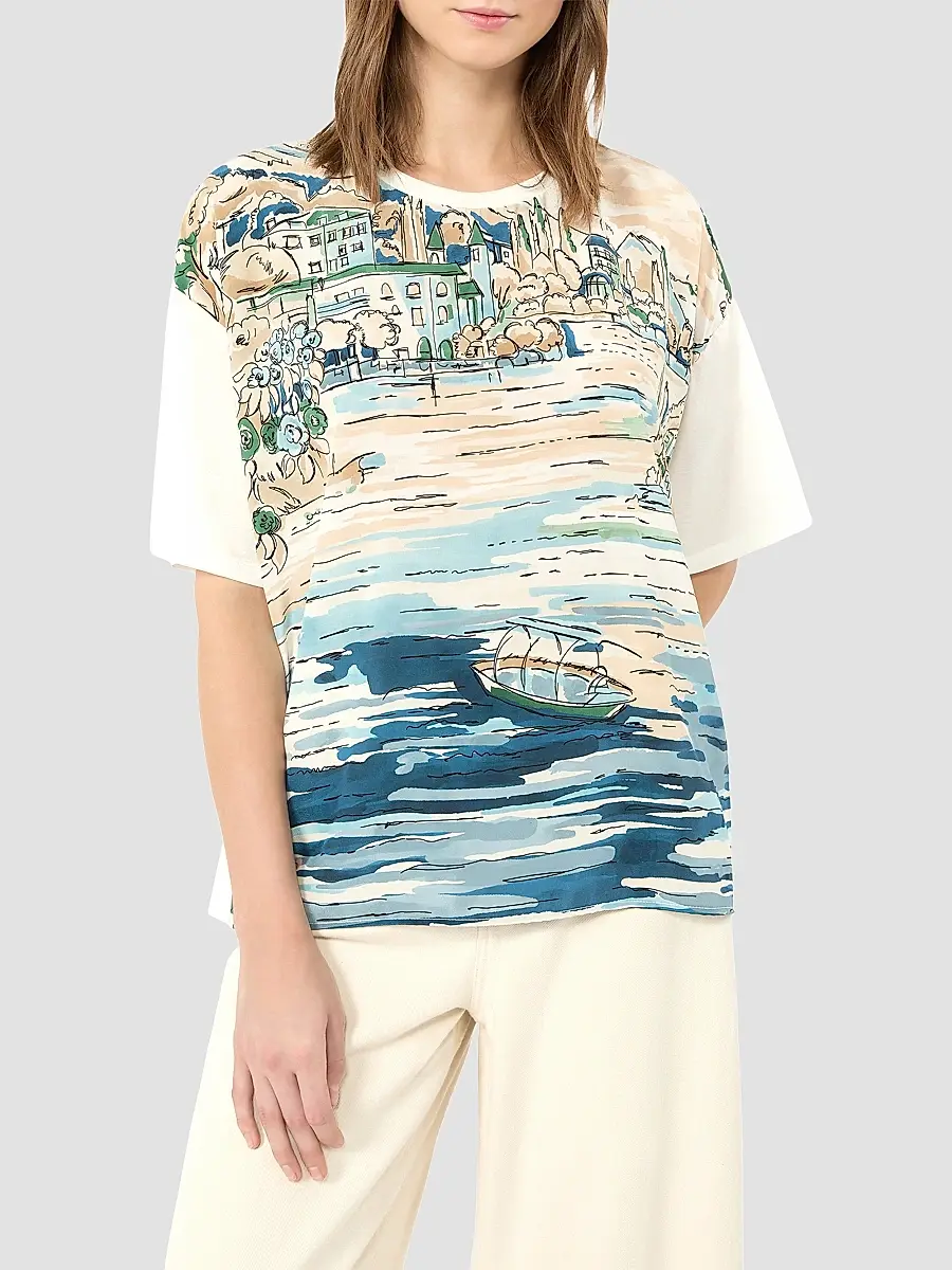 Weekend Max Mara Women's Jersey and Printed Silk T-Shirt | Thumbnail 5 Weekend Max Mara Women's Jersey and Printed Silk T-Shirt | Thumbnail 5