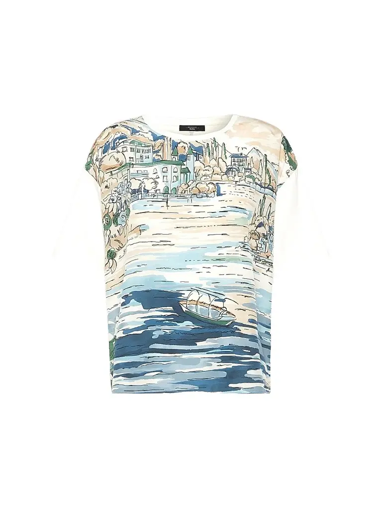 Weekend Max Mara Women's Jersey and Printed Silk T-Shirt - Light Blue | Image 1 Weekend Max Mara Women's Jersey and Printed Silk T-Shirt - Light Blue | Image 1