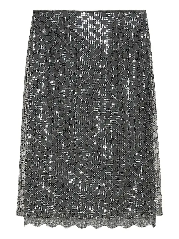 Marella Women's Sequinned and Beaded Skirt - Medium Grey