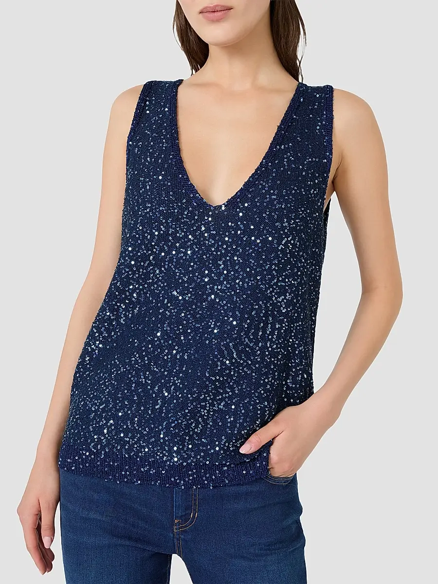 Weekend Max Mara Women's Sleeveless Sweater with Sequin Detail - Navy | Thumbnail 5 Weekend Max Mara Women's Sleeveless Sweater with Sequin Detail - Navy | Thumbnail 5