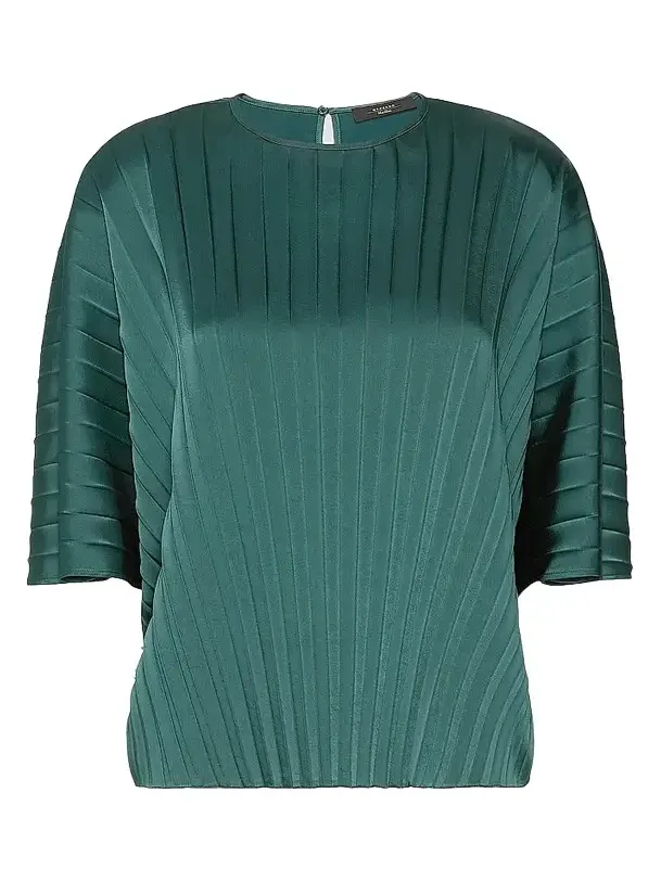 Weekend Max Mara Women's Loose Blouse in Pleated Satin - Dark Green
