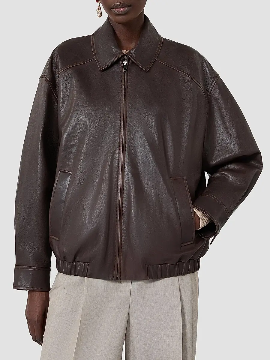 Weekend Max Mara Women's Nappa Leather Bomber Jacket | Thumbnail 5 Weekend Max Mara Women's Nappa Leather Bomber Jacket | Thumbnail 5