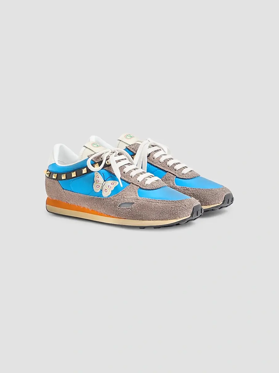 Valentino Men's Stud Up Sneakers in Split Leather and Nylon with Butterfly Embroidery | Thumbnail 2