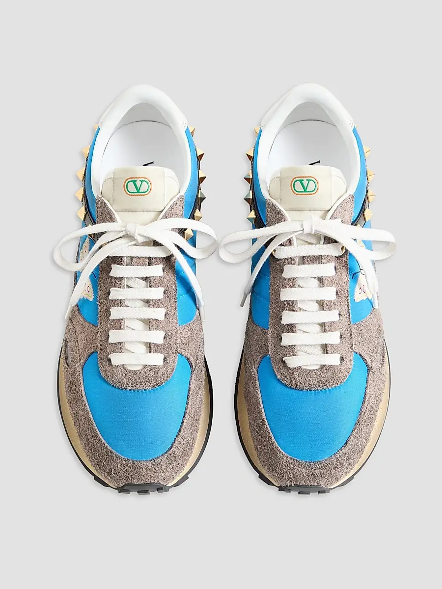 Valentino Men's Stud Up Sneakers in Split Leather and Nylon with Butterfly Embroidery | Thumbnail 3
