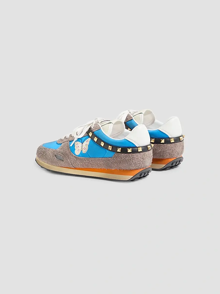 Valentino Men's Stud Up Sneakers in Split Leather and Nylon with Butterfly Embroidery | Thumbnail 4