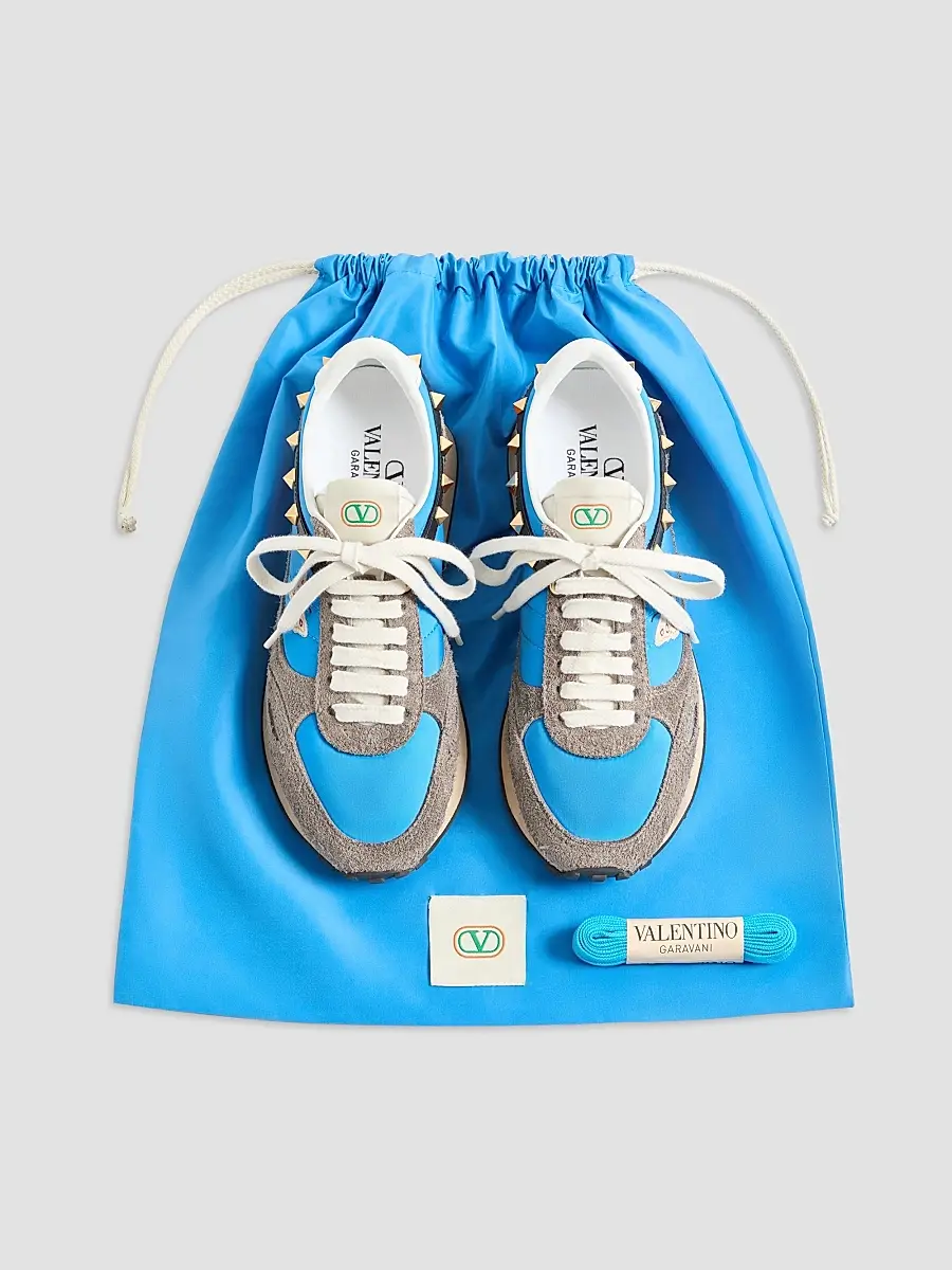 Valentino Men's Stud Up Sneakers in Split Leather and Nylon with Butterfly Embroidery | Thumbnail 7