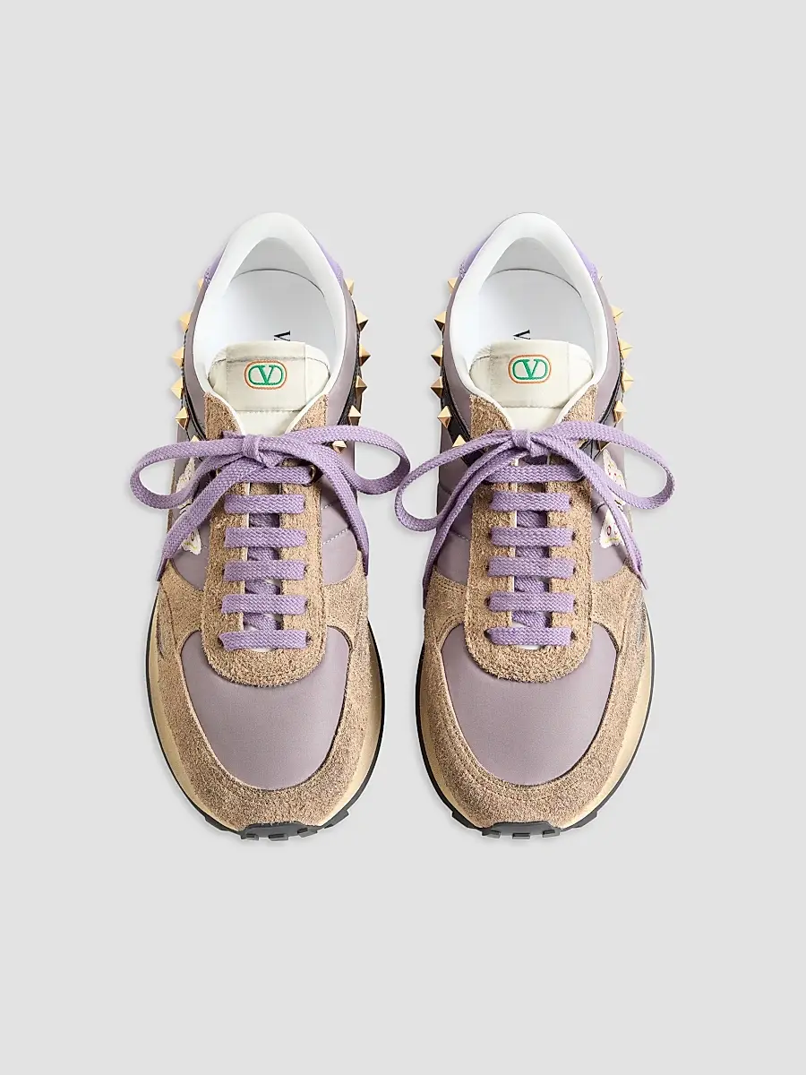 Valentino Men's Stud Up Sneakers in Split Leather and Nylon with Butterfly Embroidery | Thumbnail 3