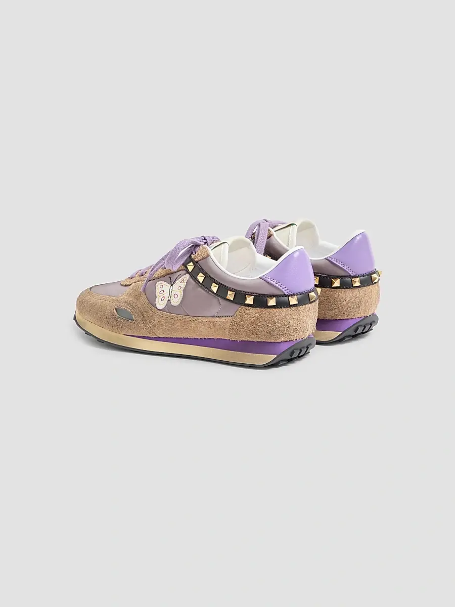 Valentino Men's Stud Up Sneakers in Split Leather and Nylon with Butterfly Embroidery | Thumbnail 4