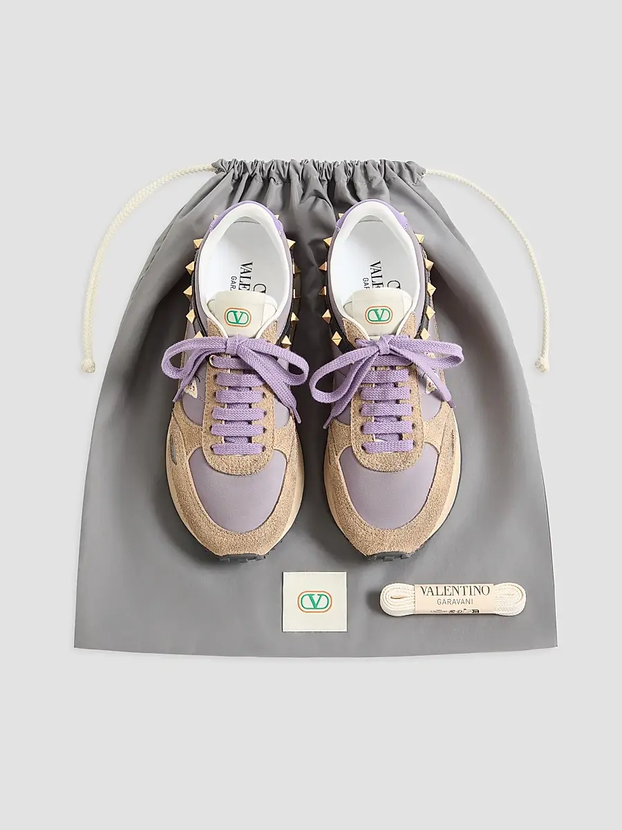 Valentino Men's Stud Up Sneakers in Split Leather and Nylon with Butterfly Embroidery | Thumbnail 7
