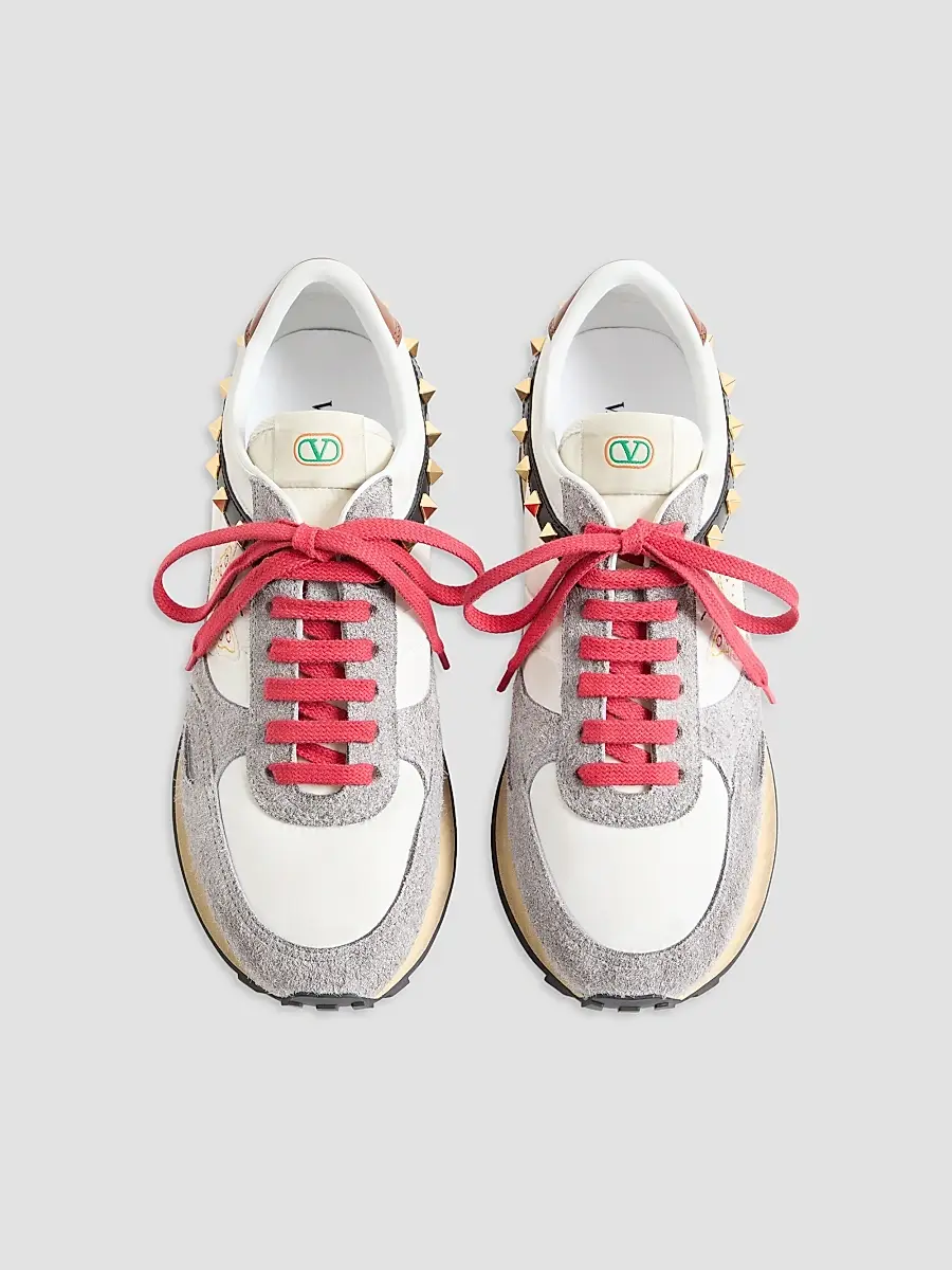 Valentino Men's Stud Up Sneakers in Split Leather and Nylon with Butterfly Embroidery | Thumbnail 3