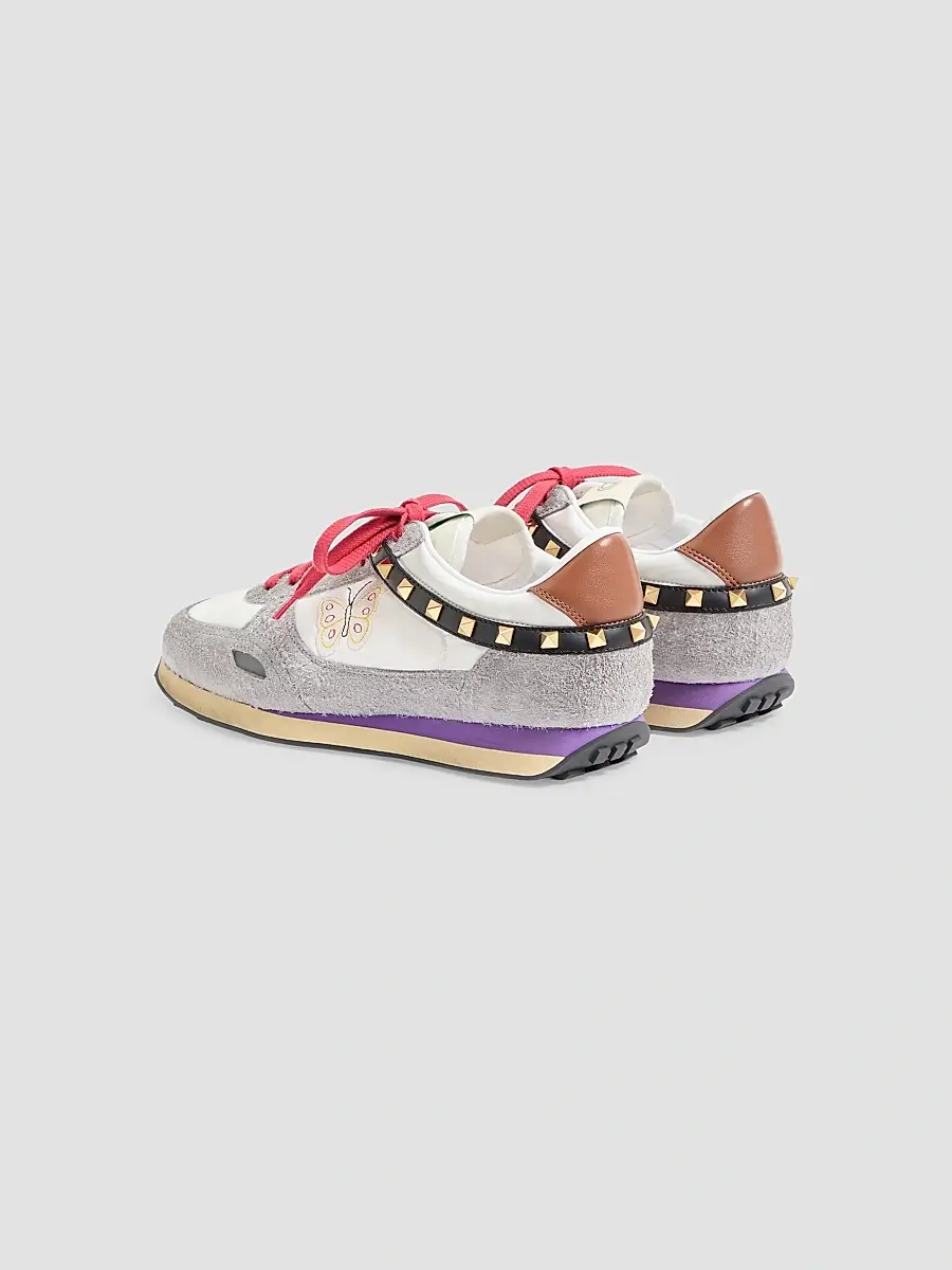 Valentino Men's Stud Up Sneakers in Split Leather and Nylon with Butterfly Embroidery | Thumbnail 4