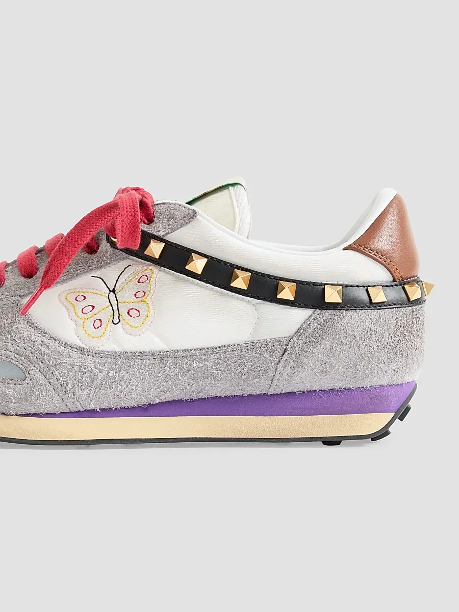 Valentino Men's Stud Up Sneakers in Split Leather and Nylon with Butterfly Embroidery | Thumbnail 5
