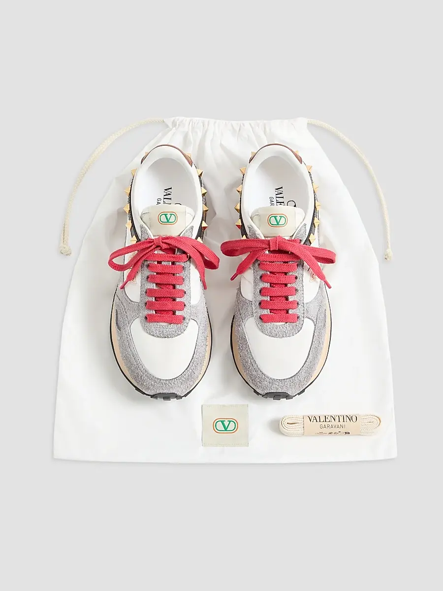 Valentino Men's Stud Up Sneakers in Split Leather and Nylon with Butterfly Embroidery | Thumbnail 7