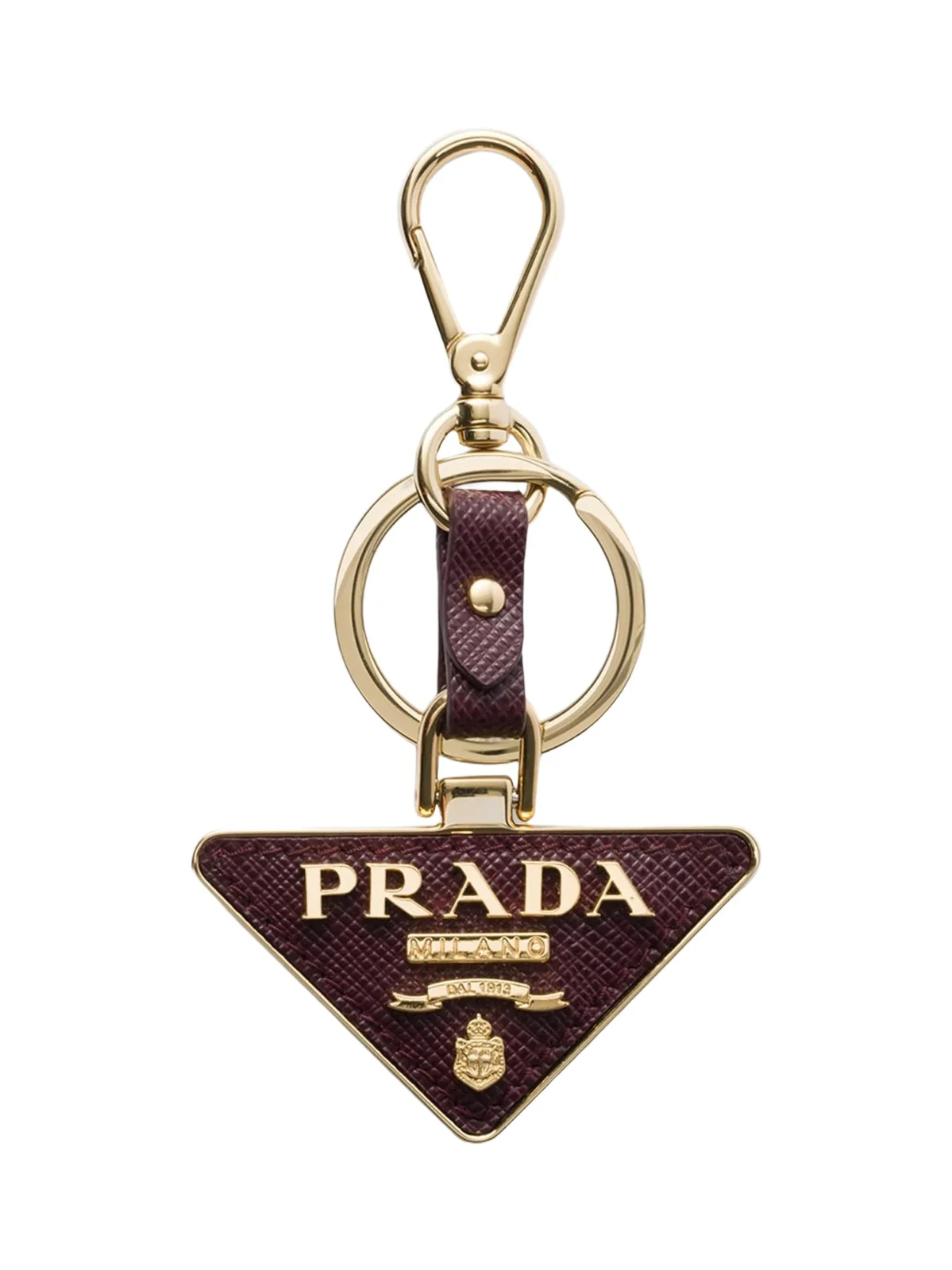 Prada Men's Saffiano Leather and Metal Keychain - Dark Red