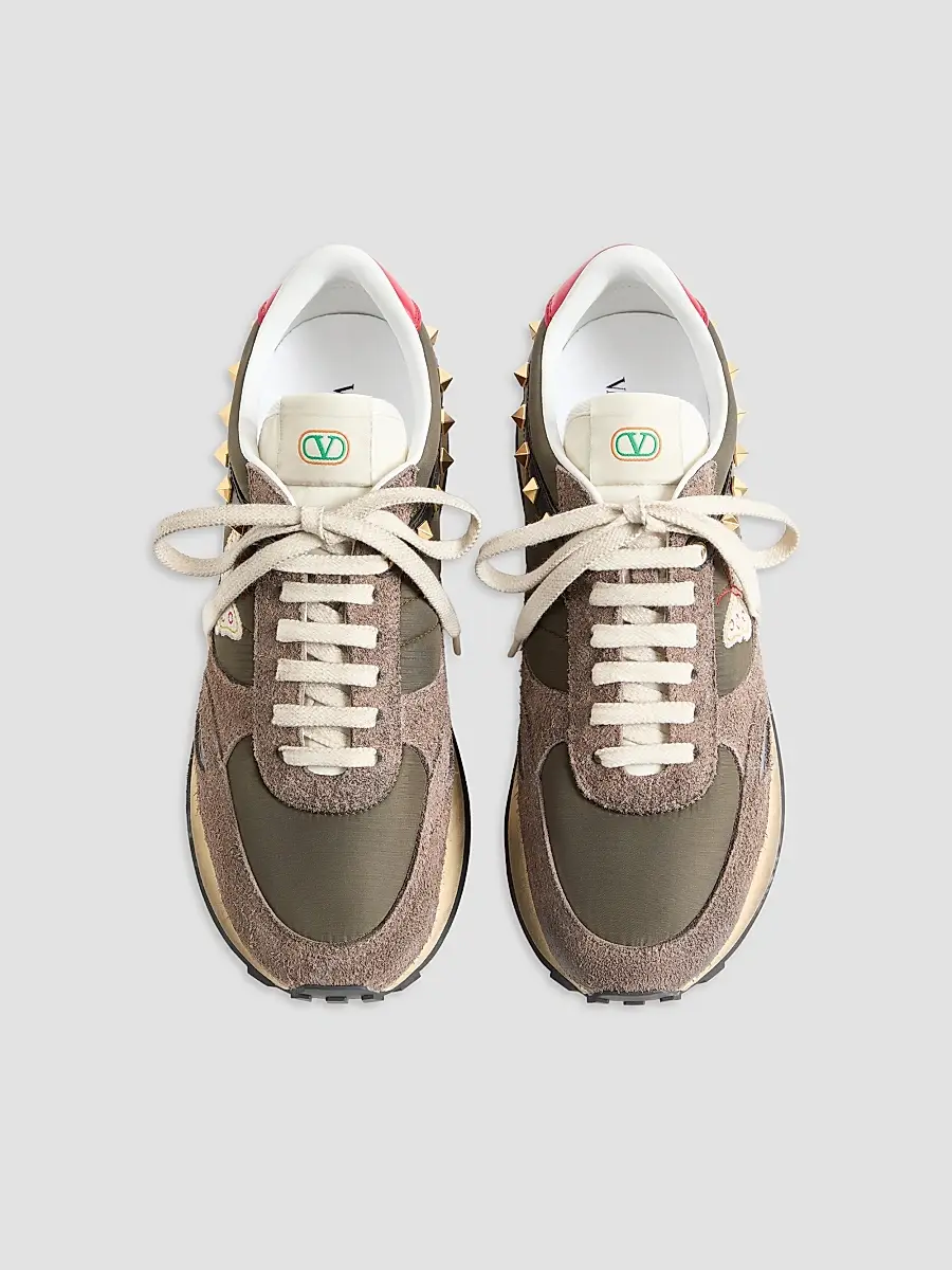 Valentino Men's Stud Up Sneakers in Split Leather and Nylon with Butterfly Embroidery | Thumbnail 3