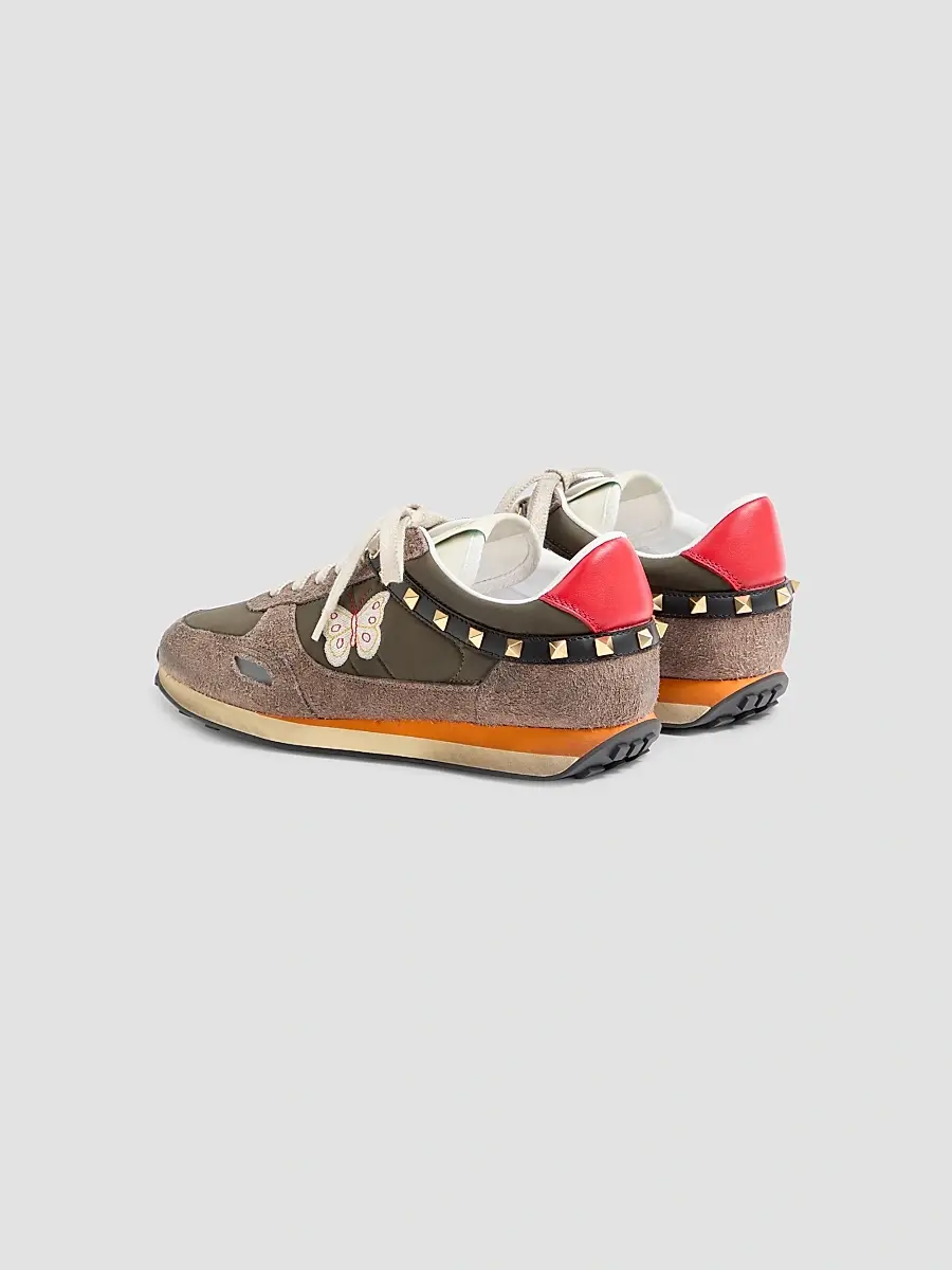 Valentino Men's Stud Up Sneakers in Split Leather and Nylon with Butterfly Embroidery | Thumbnail 4
