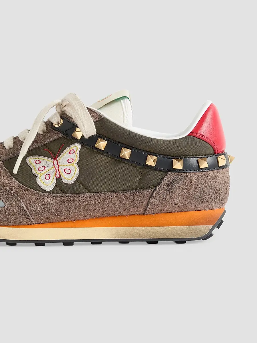 Valentino Men's Stud Up Sneakers in Split Leather and Nylon with Butterfly Embroidery | Thumbnail 5