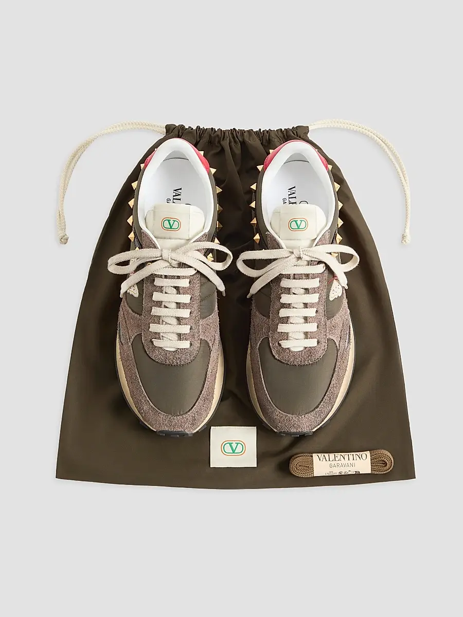 Valentino Men's Stud Up Sneakers in Split Leather and Nylon with Butterfly Embroidery | Thumbnail 7