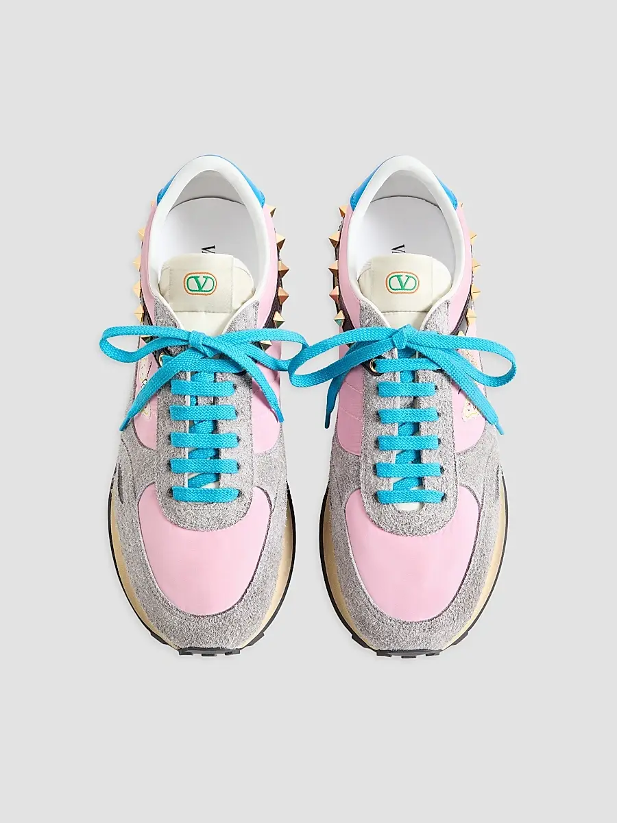 Valentino Men's Stud Up Sneakers in Split Leather and Nylon with Butterfly Embroidery | Thumbnail 3