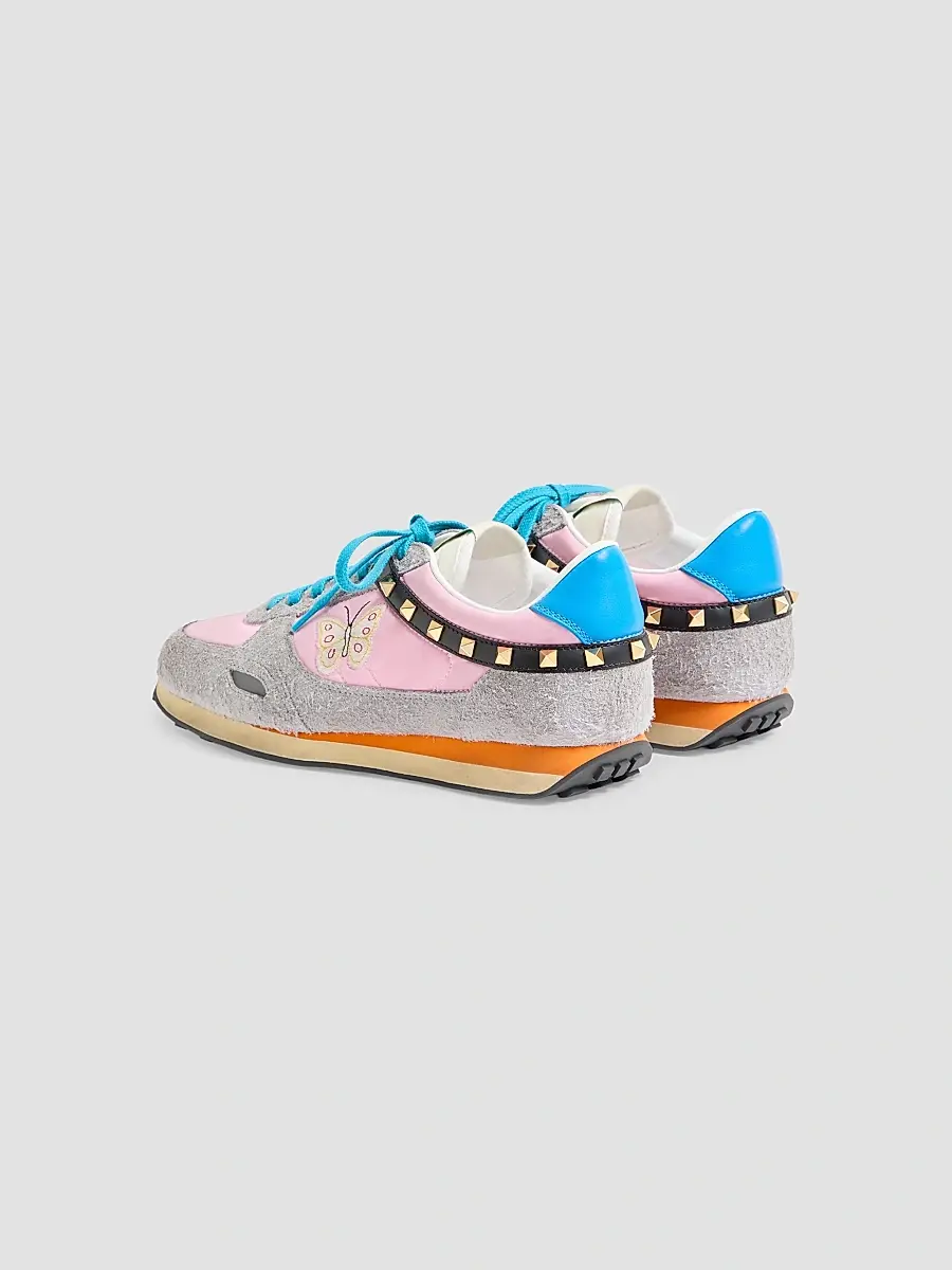 Valentino Men's Stud Up Sneakers in Split Leather and Nylon with Butterfly Embroidery | Thumbnail 4