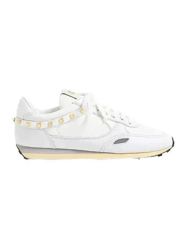 Men's Stud Up Sneaker in Leather and Nylon - White