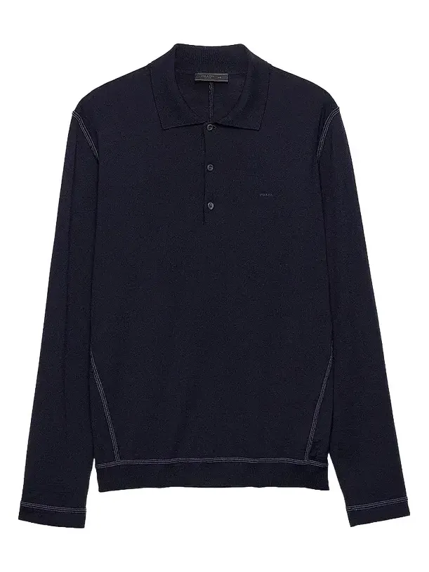 Men's Long-Sleeved Wool Polo Sweater