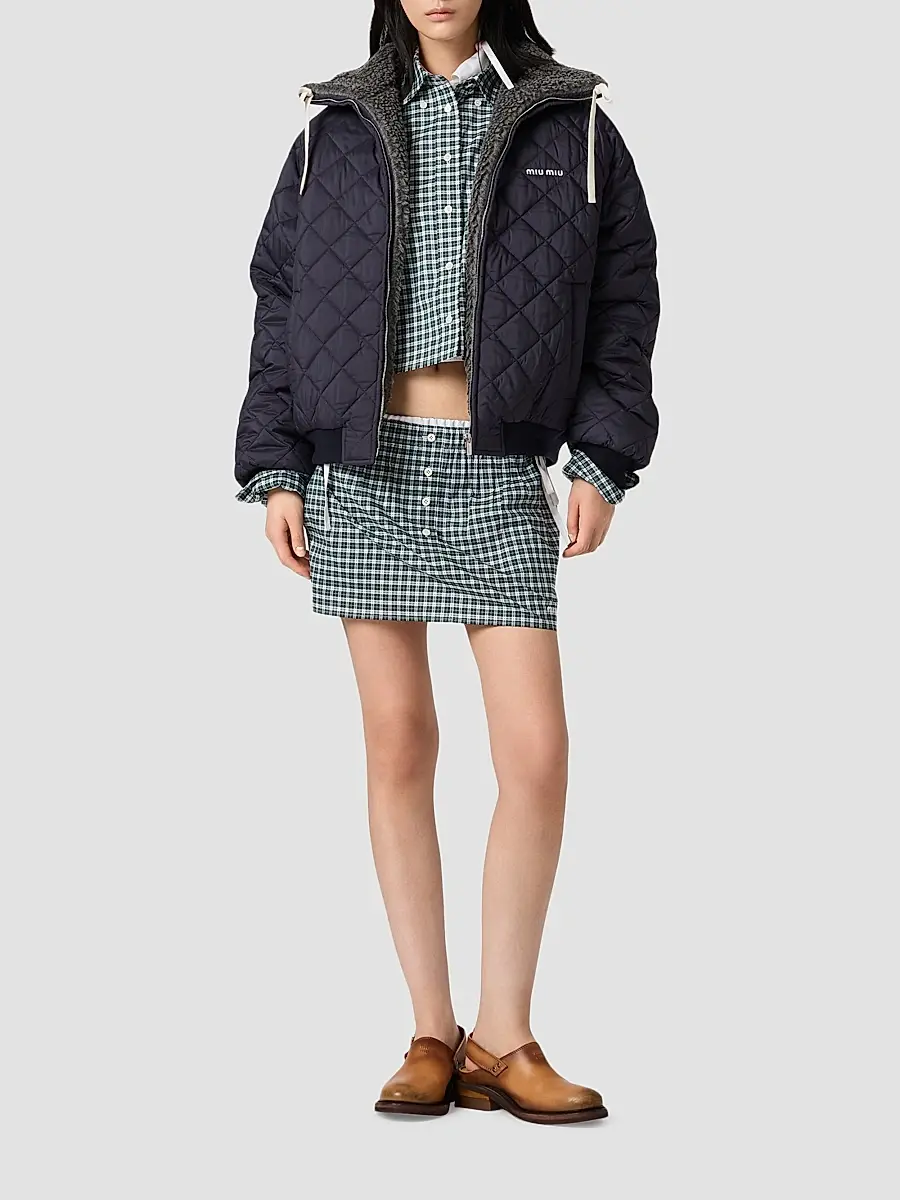 Miu Miu Women's Technical Pongé Down Coat | Thumbnail 2 Miu Miu Women's Technical Pongé Down Coat | Thumbnail 2